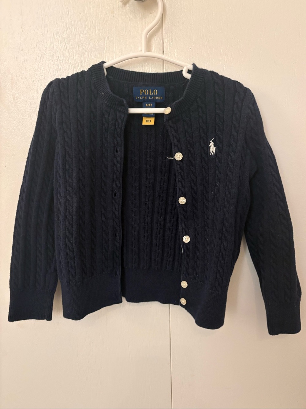 Polo by Ralph Lauren Navy Cable Knit Cardigan with Pony